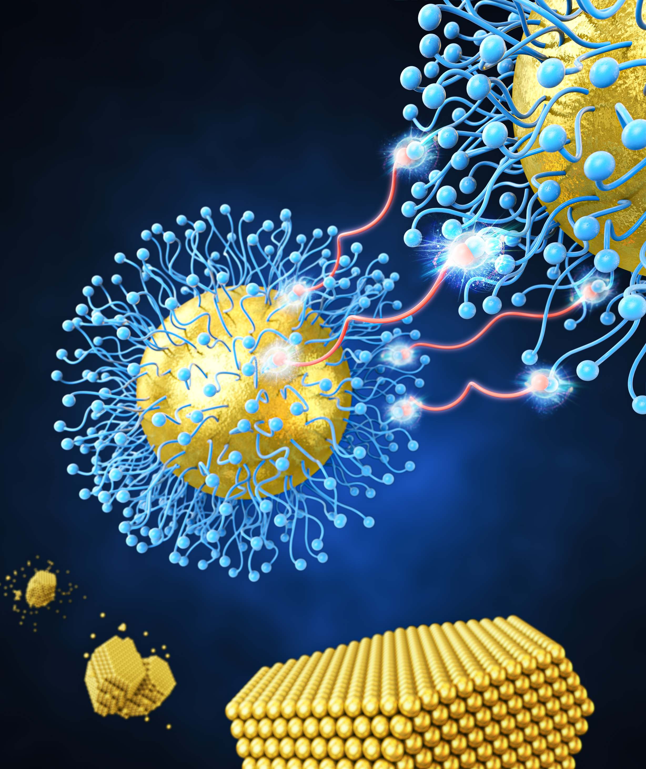 Schematic Diagram of the Nanoparticle Supercrystal Formation Process Using Linker-Mediated Covalent Bonding Reactions